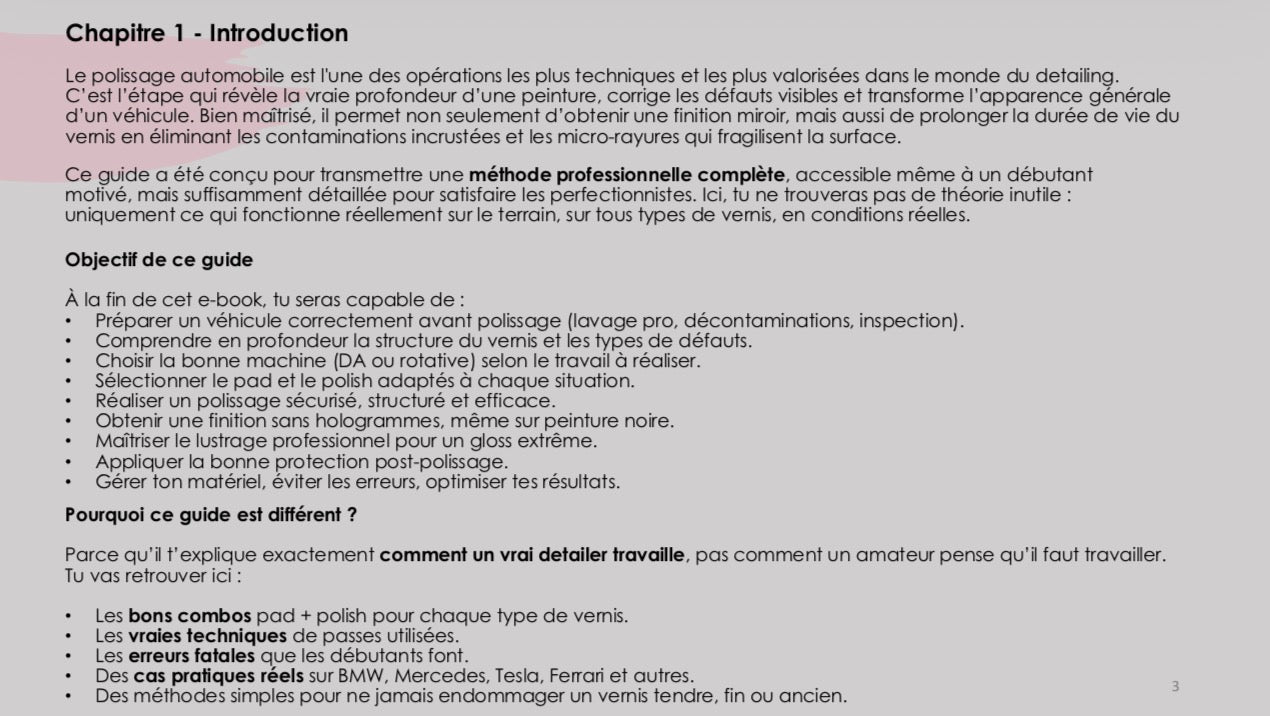 E-Book - Introduction Comment faire un Polissage & Lustrage Auto + Protection méthode pratique
