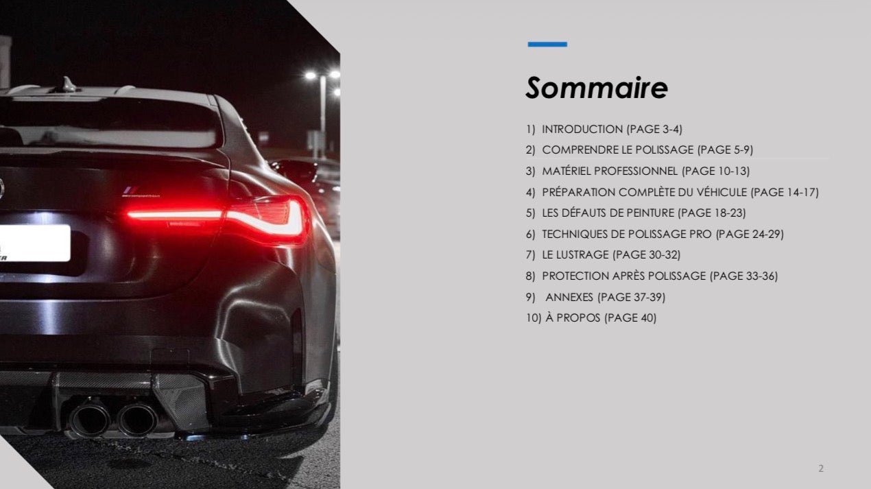 E-Book - Sommaire Comment faire un Polissage & Lustrage Auto + Protection méthode pratique